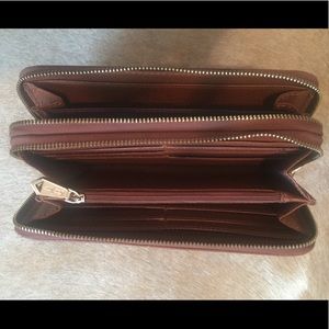 Neiman Marcus Saffiano leather wallet, tan.